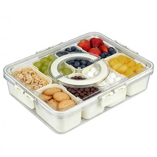 Snackle Box Container, Snack Box Container, Divided Serving Tray with Lid & Handle for Snackle, Veggie, Candy, Nut, Fruits Portable for Travel Party, Picnic (8 Inside Containers Dishwasher Safe) | Amazon (US)