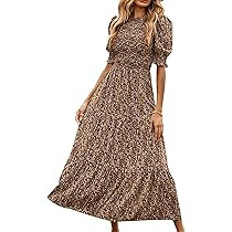 BTFBM Women Casual Summer Dresses 2026 Spring Crew Neck Ruffle Short Sleeve Smocked Floral Boho F... | Amazon (US)
