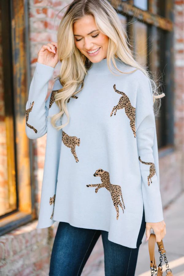 Quick Decisions Light Blue Cheetah Sweater | The Mint Julep Boutique