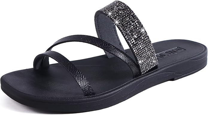 ONCAI Women's Slide Sandals Trendy Square Summer Flat Dressy Sandals for Women 2025 Cross Strappy... | Amazon (US)