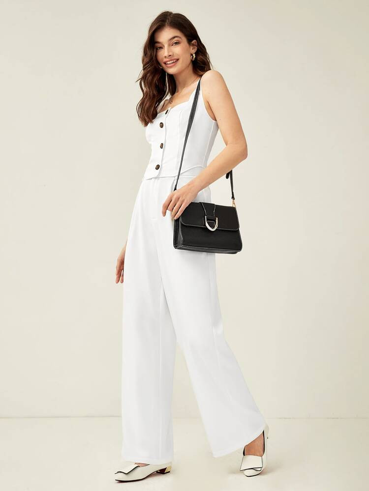 SHEIN BIZwear Tank Top mit Knopf vorne & Hose mit weiten Beinen | SHEIN