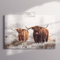 Scottish Highland Cows Wall Art, Winter Poster Prints, National Park Canvas Farmhouse Style Artwork, | Etsy (US)