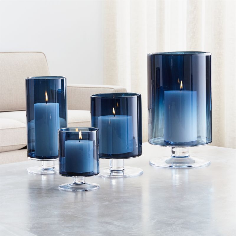 London Blue Hurricane Candle Holders | Crate and Barrel | Crate & Barrel