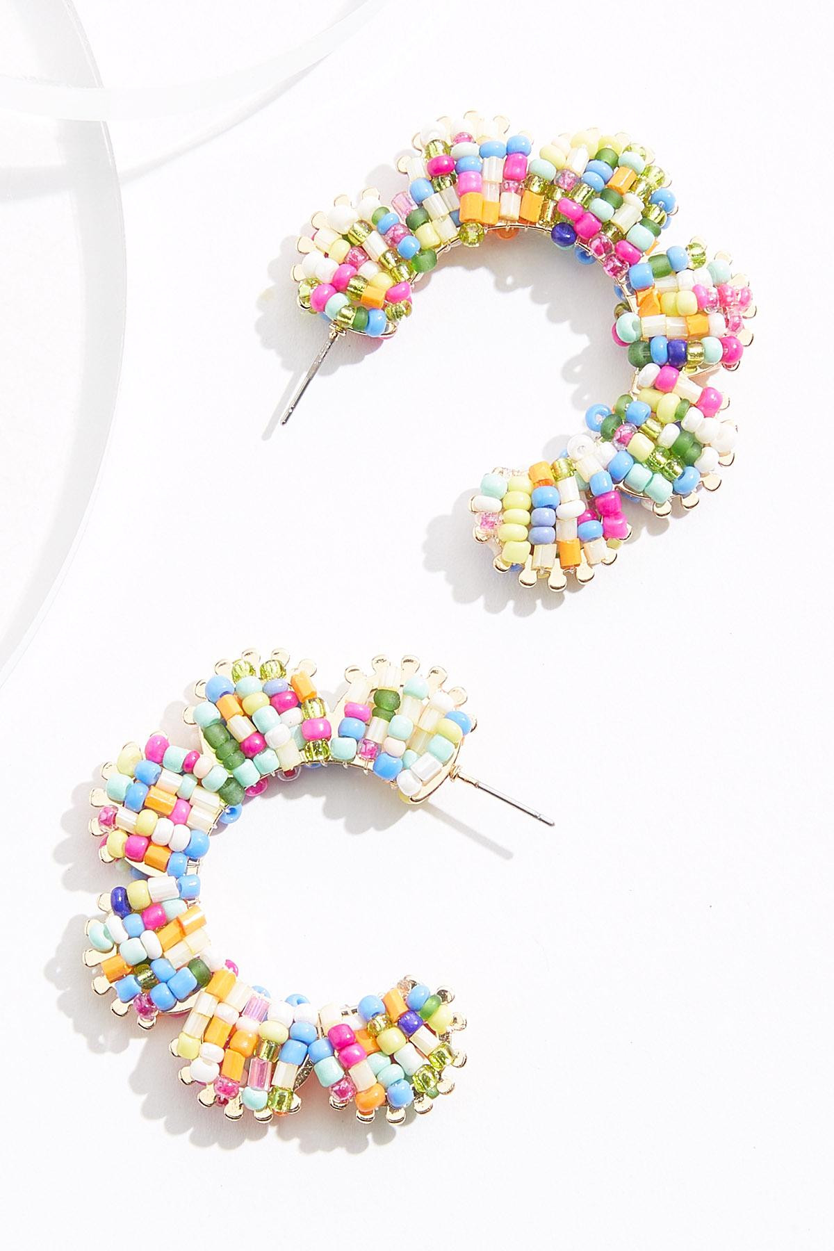 Multicolor Seed Bead Embellished Hoop Earrings | Cato Fashions