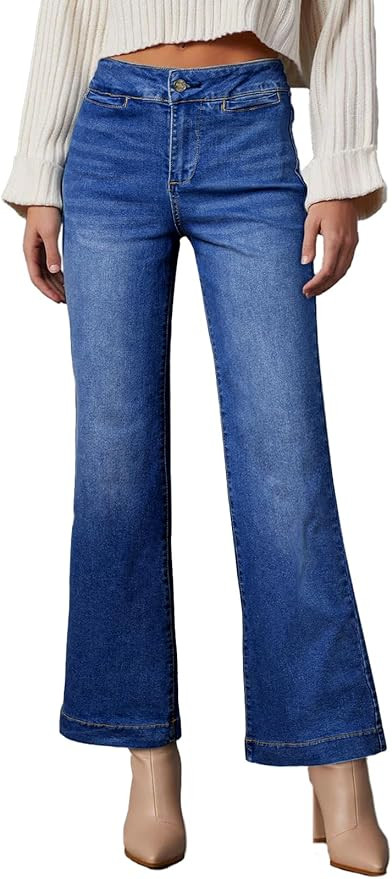 Sidefeel Women's High Waist Flare Jeans Baggy Stretchy Wide Leg Denim Pants | Amazon (US)