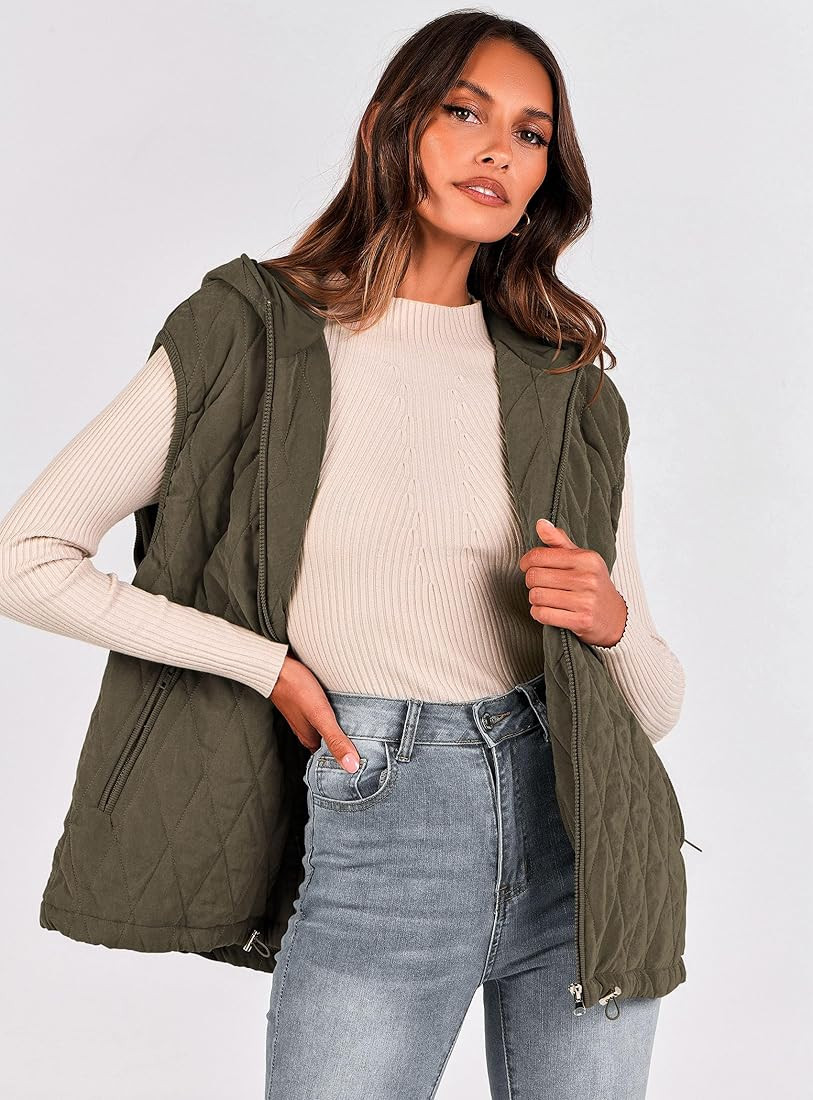 PRETTYGARDEN Women's 2025 Fall Spring Vest Casual Sleeveless Hooded Zip Up Jacket Trendy Winter C... | Amazon (US)
