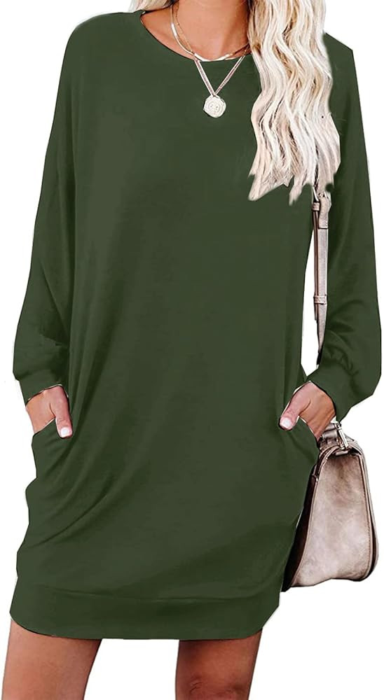 LuckyMore Womens Long Sleeve Crewneck Sweatshirt Tunic Tops Casual Lightweight Sweatshirt Dress with | Amazon (US)