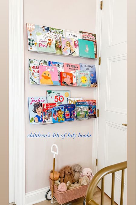 Children’s Fourth of July books // floating book shelves // acrylic shelf // nursery // playroom // summer books // usa // red white and blue // the fourth // America // Americana 

#LTKhome #LTKbaby #LTKkids