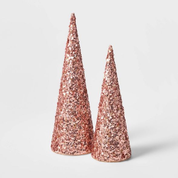 Large Sequin Tree Cone Decorative Figurine Blush - Wondershop&#8482; | Target