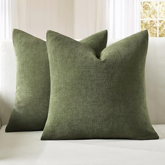 MIULEE Olive Green Couch Pillow Covers 18x18 Inch, Set of 2 Soft Chenille Decorative Square Throw... | Amazon (US)