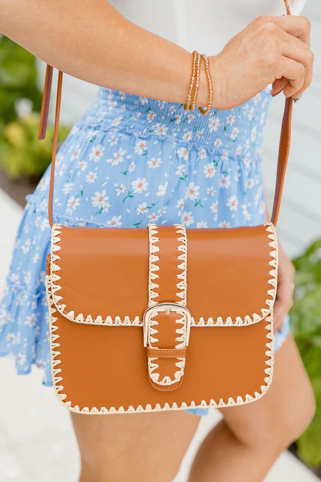 Tan Leather Embroidered Saddle Bag | Pink Lily