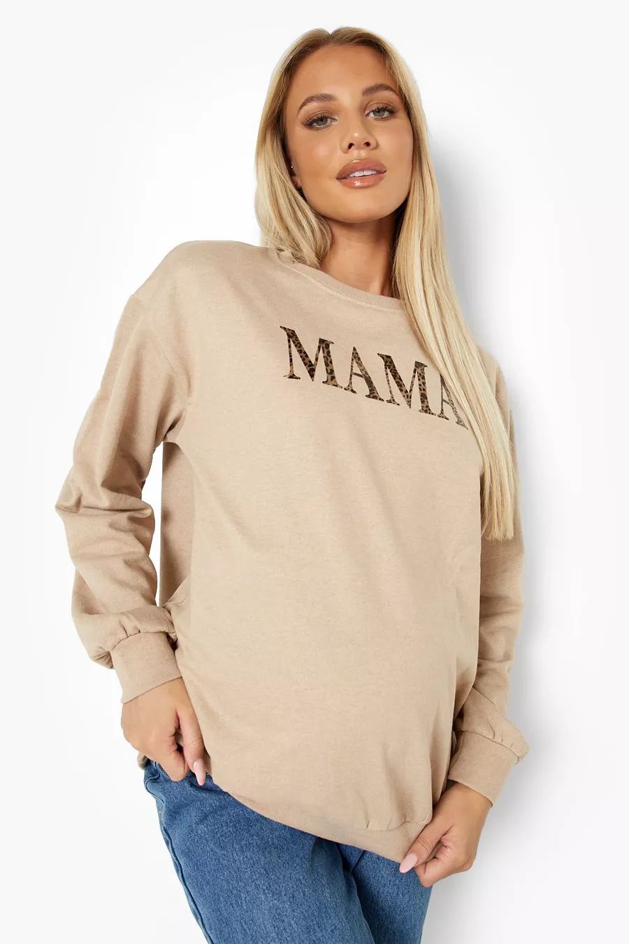 Maternity Leopard 'Mama' Slogan Sweatshirt | Boohoo.com (US & CA)