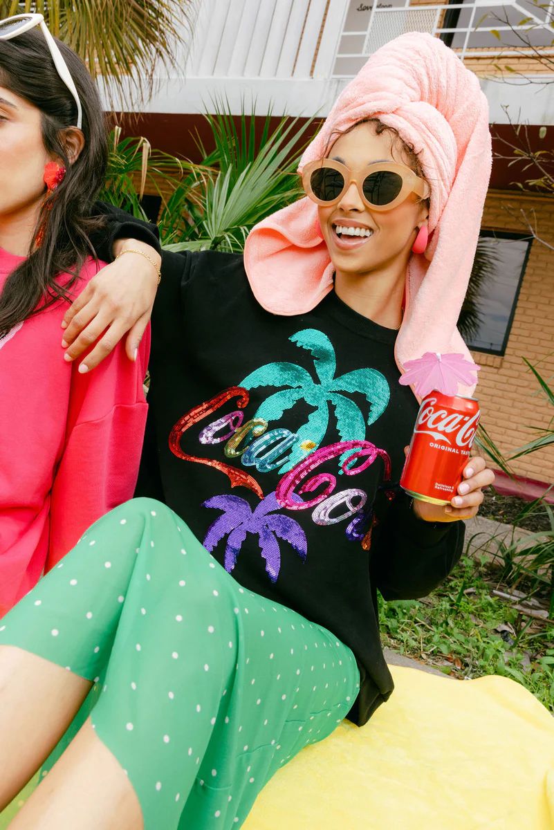 Black Multi Coca-Cola® Palm Tree Sweatshirt | Queen of Sparkles