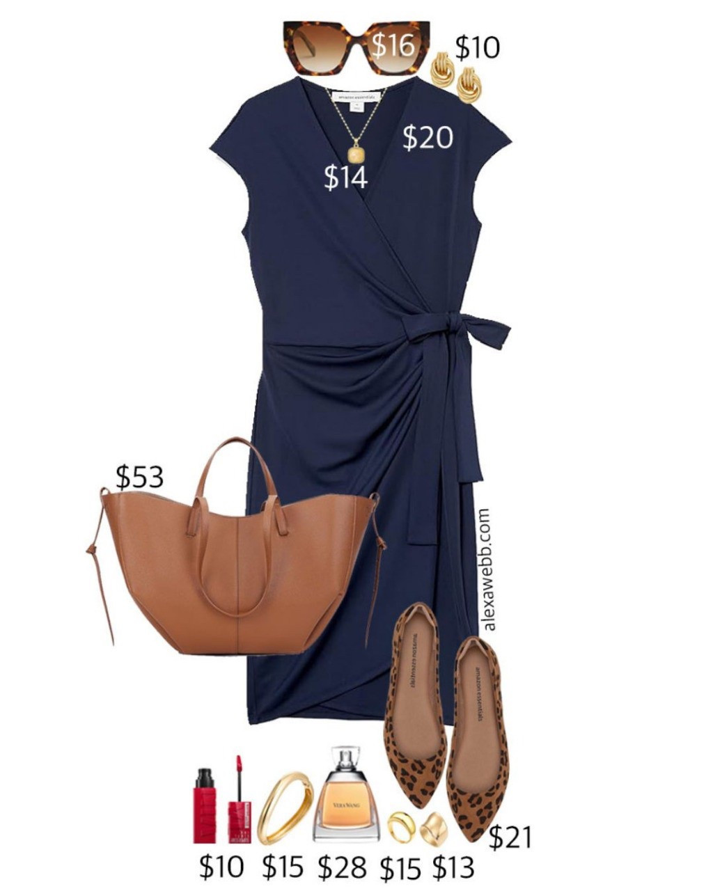 Plus Size on a Budget – Summer Work Dress Outfit - A plus size work outfit for summer with a navy wrap dress, tote bag, and leopard flats. Alexa Webb #plussize

#LTKOver40 #LTKStyleTip #LTKPlusSize