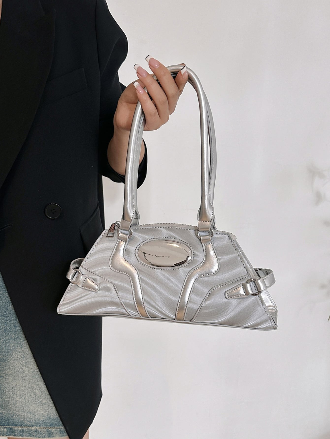 Glamorous,Elegant,Exquisite,Quiet Luxury Metallic Baguette Bag Silver Funky For Teen Girls Women ... | SHEIN
