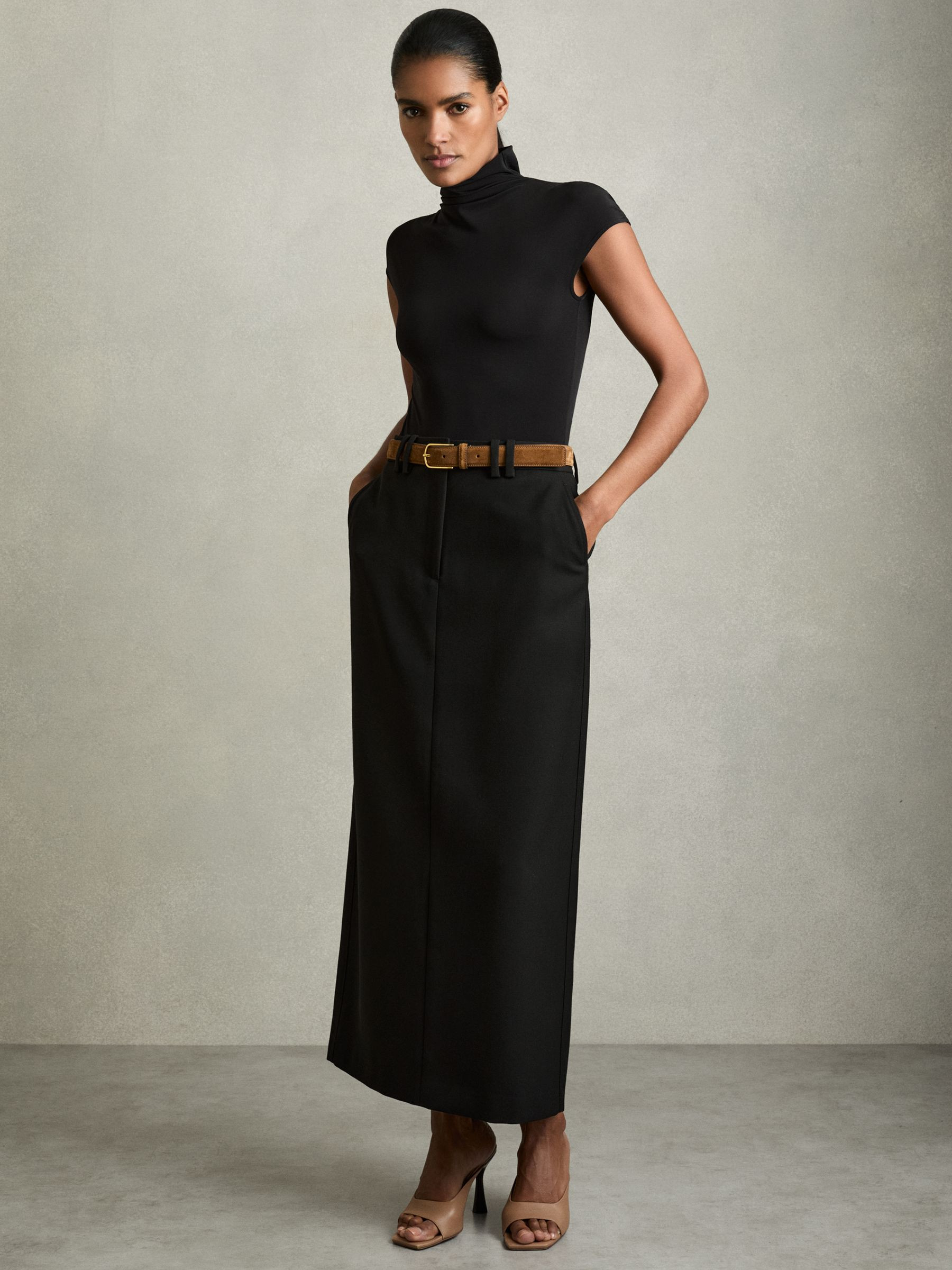 Reiss Wool-Blend Tailored Pencil Skirt in Black | REISS | Reiss DE