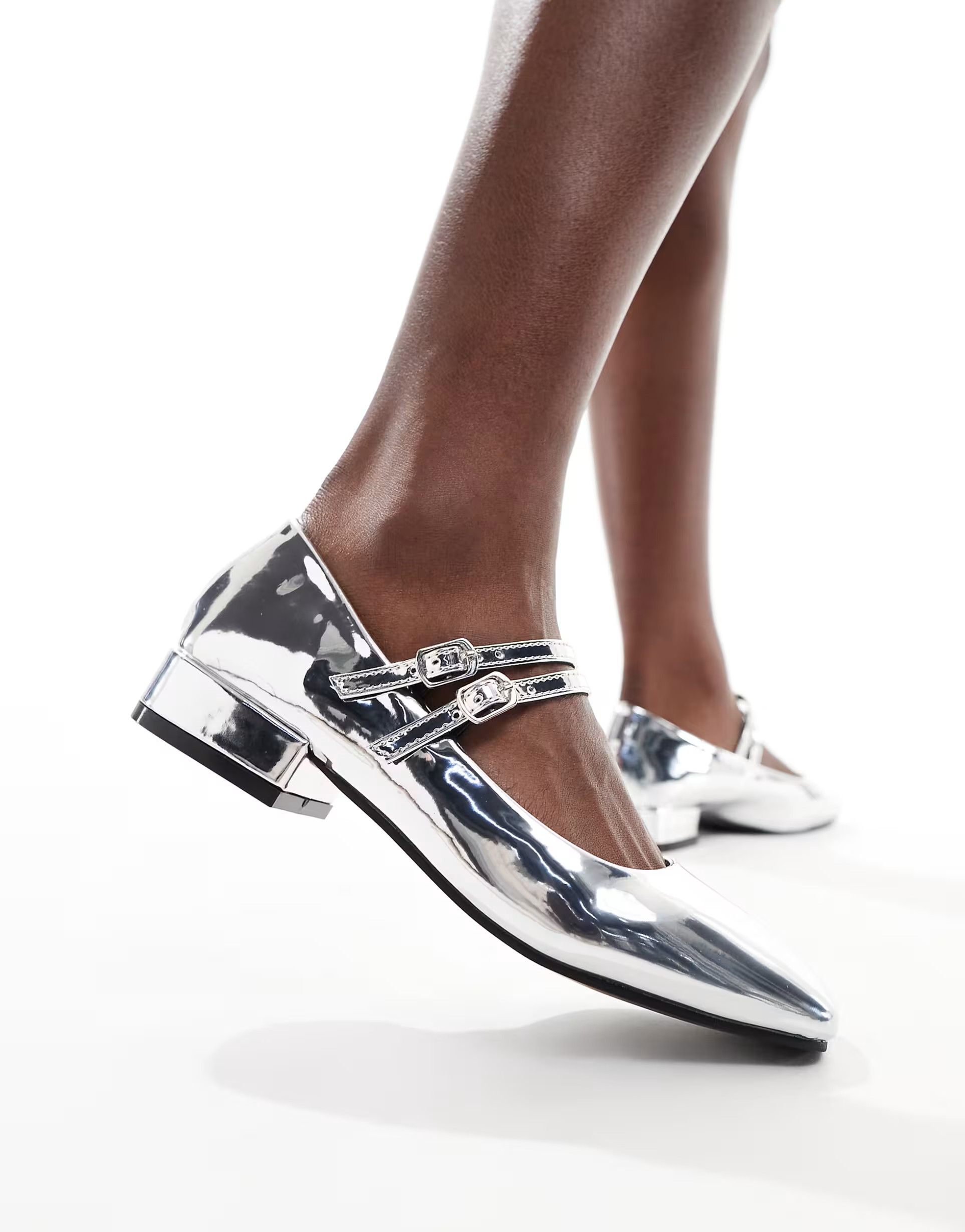 Glamorous double strap mary janes in silver | ASOS (Global)