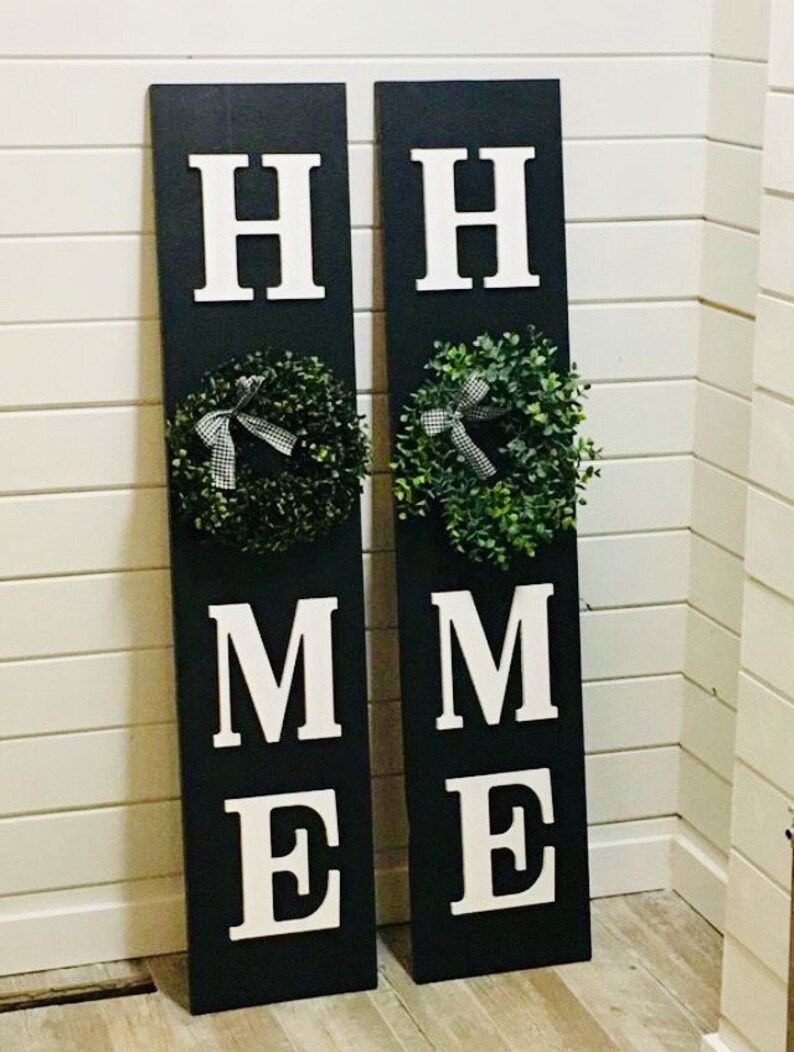Large Vertical Home Sign with Wreath Black Plaid Bow Lightly | Etsy | Etsy (US)
