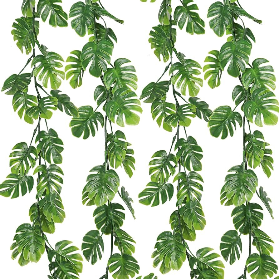 RECUTMS 4Pcs Artificial Monstera Leaves Vine 5.9FT Plastic Ivy UV Resistant | Amazon (US)