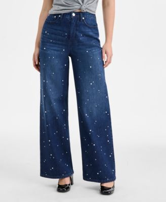 Women's Midnight-Wash Embellished Wide-Leg Jeans, Macy's Exclusive | Macy's