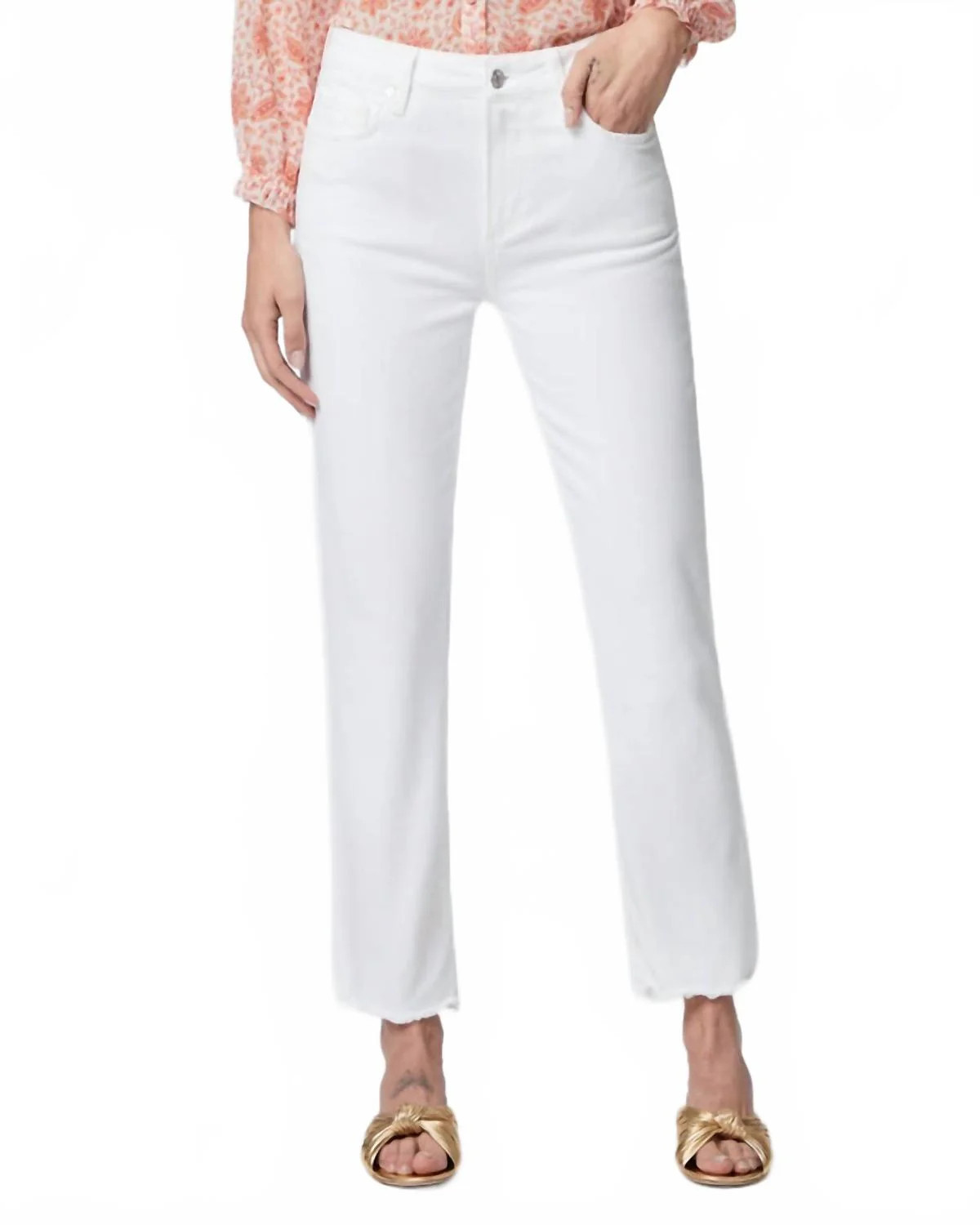 Cindy High Rise Cropped Straight Jeans In White | Shop Simon