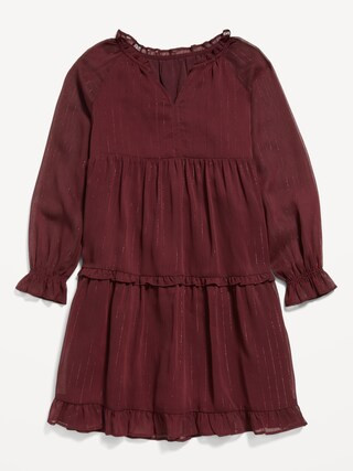 Printed Long-Sleeve Tie-Front Tiered Swing Dress for Girls | Old Navy (US)