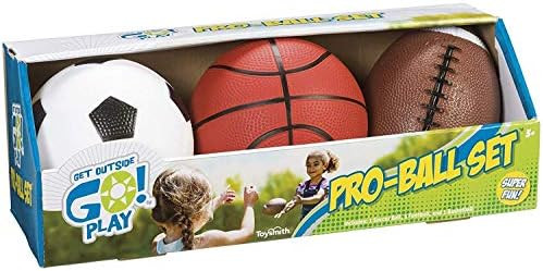 Toysmith Get Outside GO! Pro-Ball Set, Pack of 3 (5-inch soccer ball,6.5-inch football and 5-inch ba | Amazon (US)