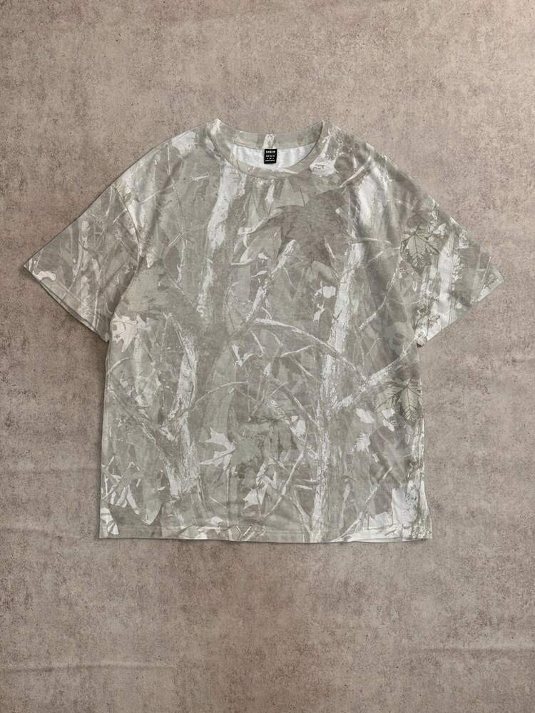 Attitoon Casual Minimalist Round Neck Loose Short Sleeve T-Shirt For Women, Camouflage Tree Branc... | SHEIN