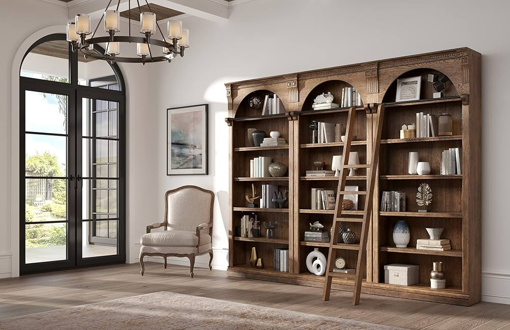 Martin Furniture Traditional 8' Tall Bookcase Wall with Ladder, Storage Organizer, Display Shelf ... | Amazon (US)
