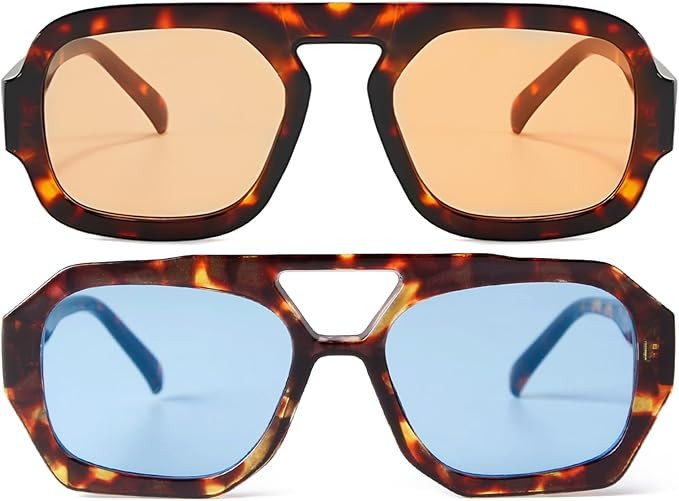 ADE WU Trendy Square Aviator Sunglasses for Women Vintage 70s Plastic Aviators Sun Glasses Trendi... | Amazon (US)