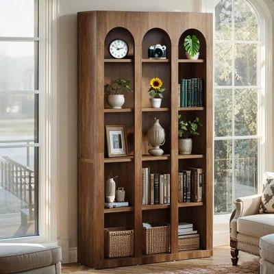 70.9" Wood Bookcases, 5-Tier Rustic Bookshelf Display Storage Shelving Unit | Wayfair North America