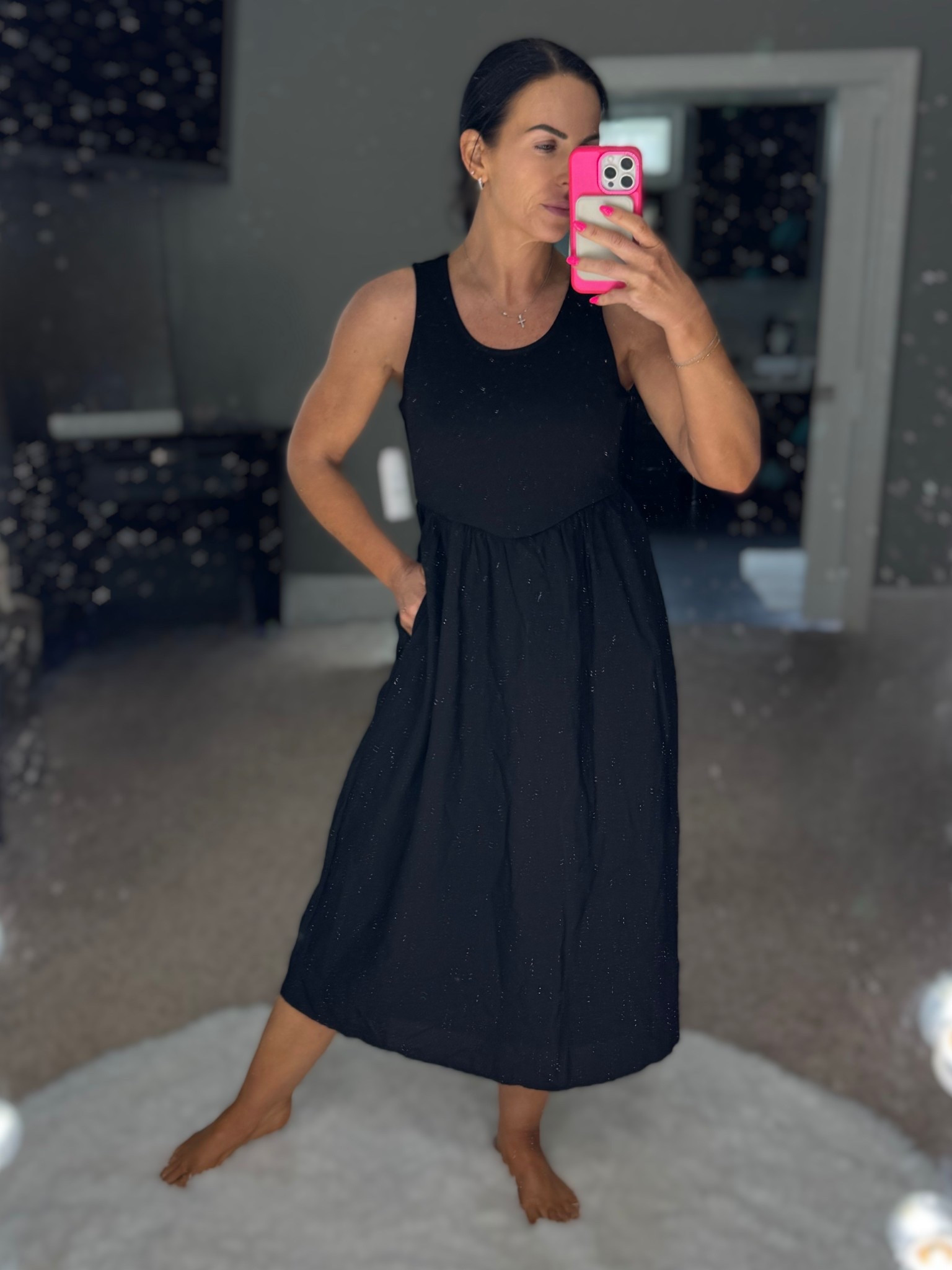 You can’t ever go wrong with a black dress. This mixed fabric midi can be dressed up or down. Wearing XS  

#LTKMidsize #LTKOver40 #LTKStyleTip
