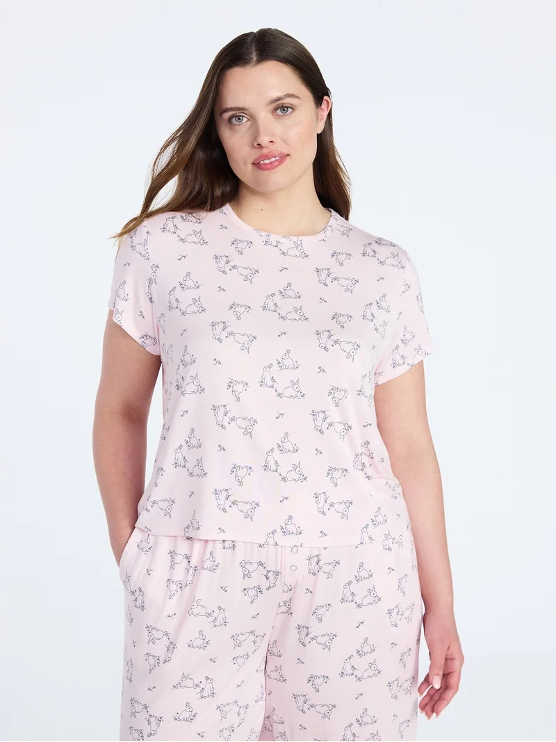 Joyspun Women’s Scoop Neck Sleepwear Modal Tee with Short Sleeves, Sizes S-3X | Walmart (US)