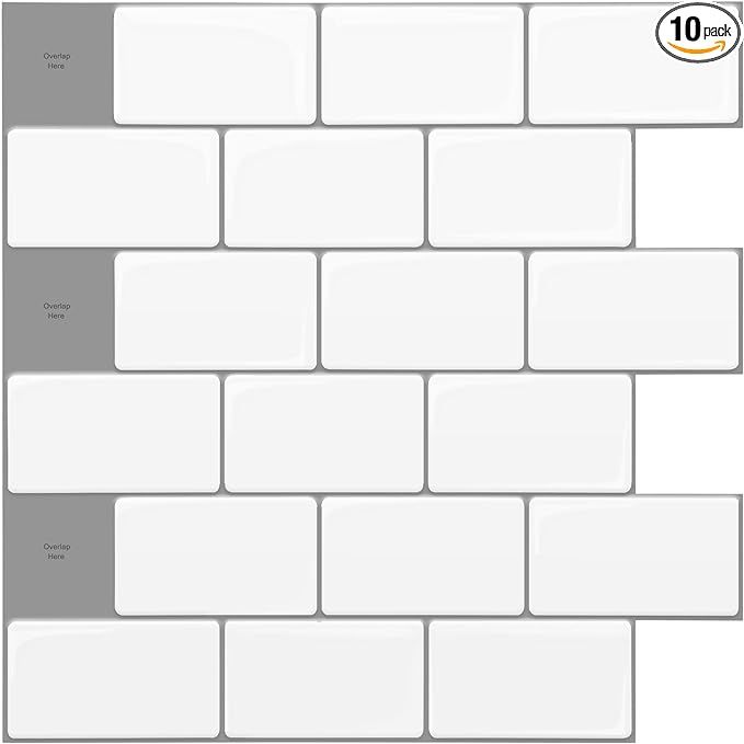 Art3d 12"x12" Peel and Stick Backsplash Tile Sticker for Kitchen, White, (10 Sheets) | Amazon (US)