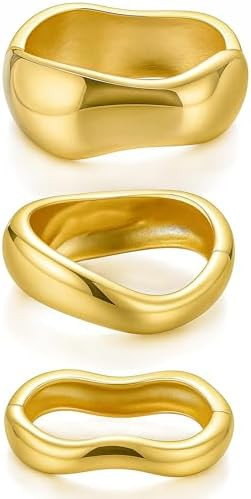 Chunky Gold Bangle Bracelets for Women, 14k Gold Plated Dainty Cuff Stackable Bangles Set, Trendy... | Amazon (US)