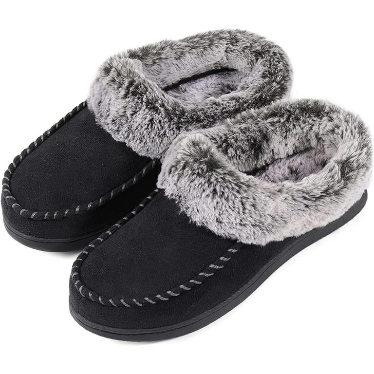 RockDove Women's Faux Fur Collar Moc Toe Clog Slipper | Walmart (US)