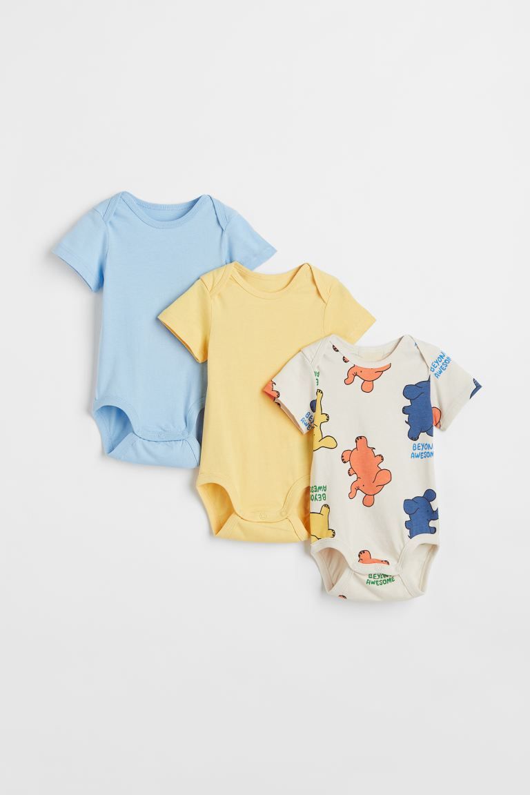 Short-sleeved bodysuits in soft cotton jersey with overlapping sections at shoulders. Snap fasten... | H&M (US + CA)