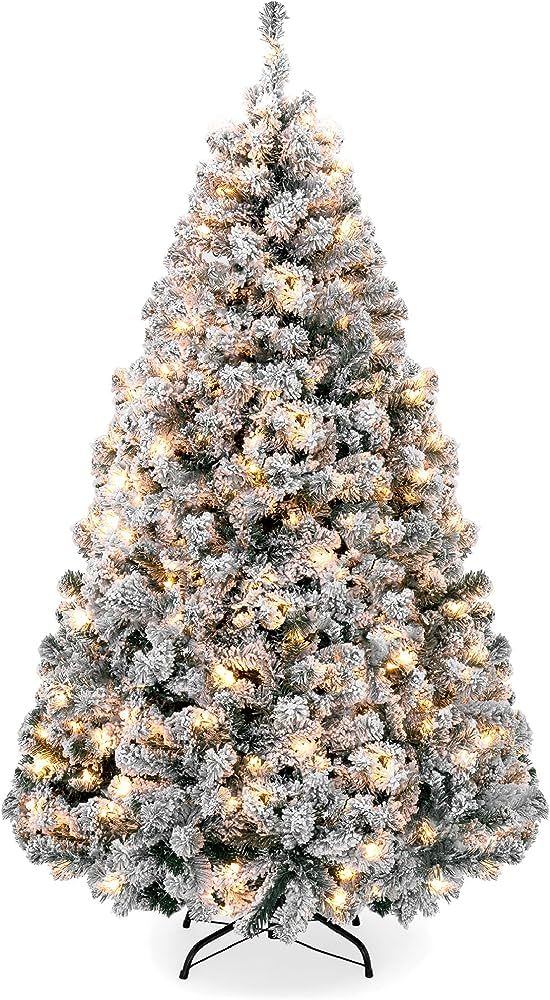 Best Choice Products 7.5ft Pre-Lit Snow Flocked Artificial Holiday Christmas Pine Tree for Home, ... | Amazon (US)