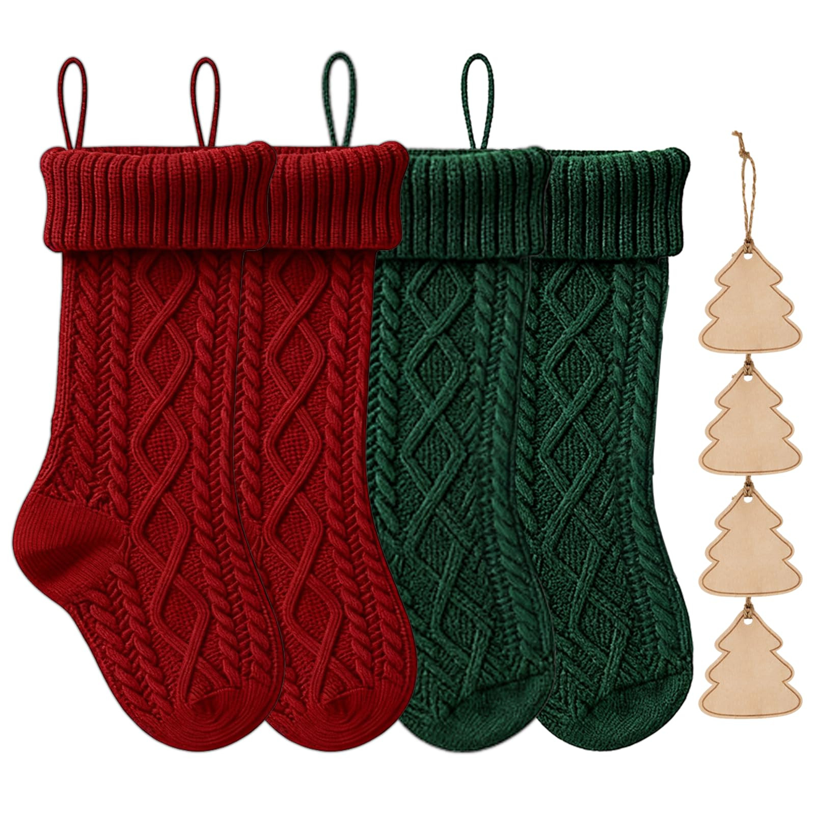 Roycraft Christmas Stockings Knitted Set of 4 Fireplace with Hanging Ornament for Family Decorati... | Amazon (US)