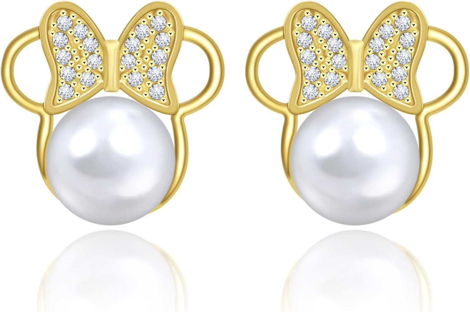 Mouse Earrings, Silver Stud Earrings with Cubic Zirconia Mouse Shape Rose Gold Earring Bow Cartil... | Amazon (US)