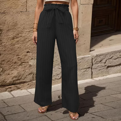 Womens Pants Elegant Bow Tie High Waist Wide Leg Dress Pants with Pockets Black S | Target