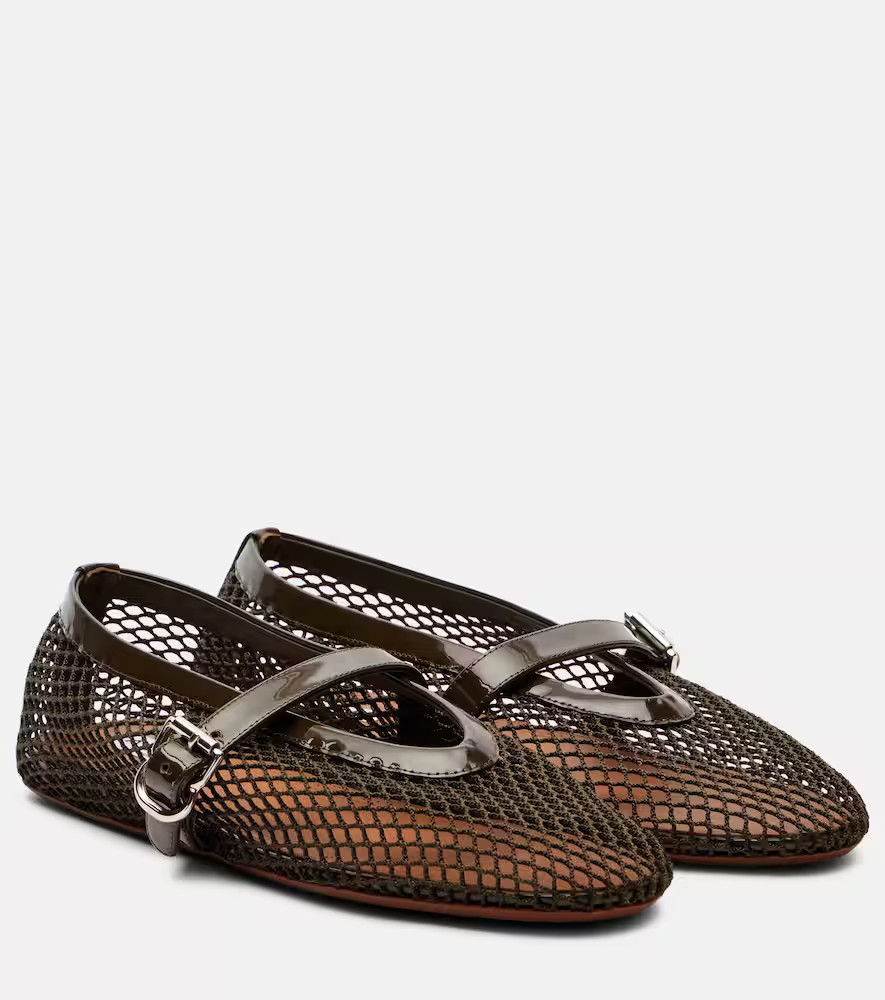 Alaia Leather-trimmed fishnet ballet flats | Mytheresa (UK)
