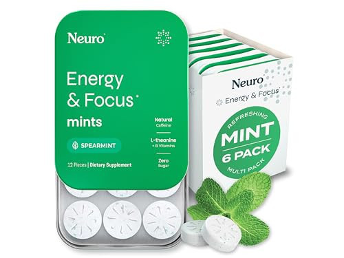NeuroGum Energy & Focus Mints (Spearmint, 72 Pieces) | 40mg Natural Caffeine + L-Theanine + Vitamin B12 & B6 | Sugar Free Nootropic Cognitive Brain Performance Supplement | Amazon (US)