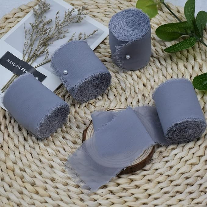 HONGWEINC Handmade 4PCS 4cmx5.5m Silk Chiffon Fringe Ribbon Frayed Edge Ribbon Wedding Invitation... | Amazon (US)