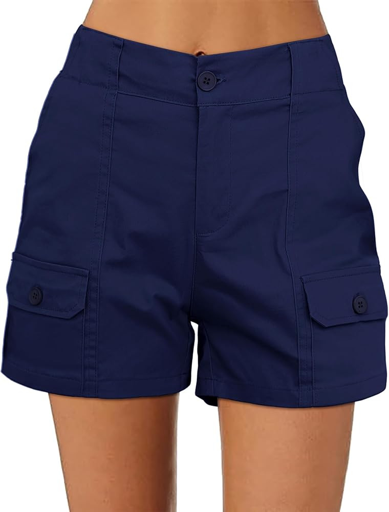 luvamia Cargo Shorts for Women Casual Summer High Waisted Chino Shorts Ribbed Elastic Waist Utili... | Amazon (US)