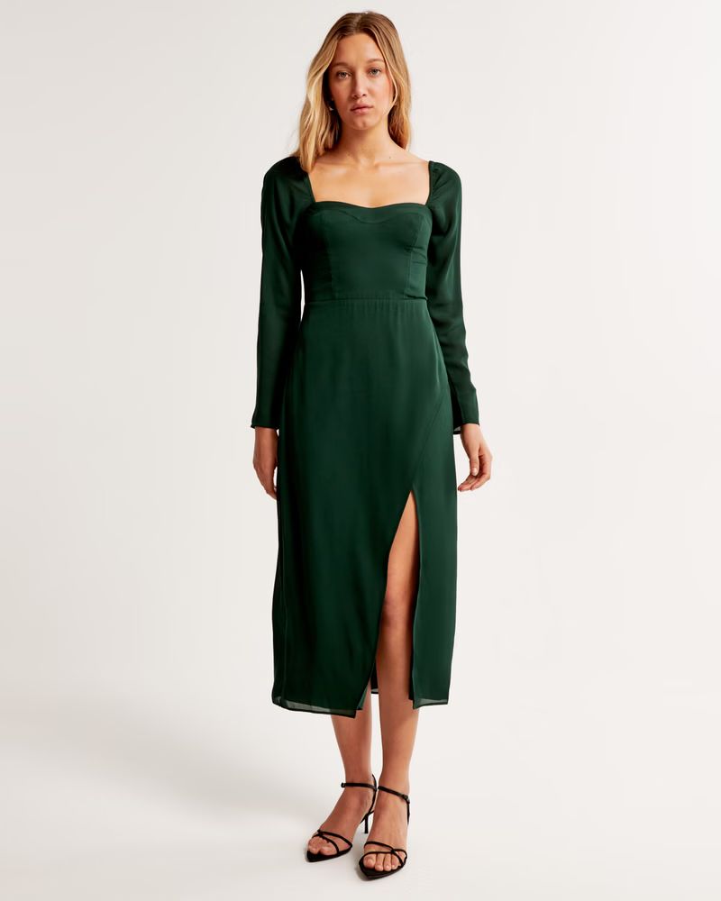 Women's The A&F Camille Long-Sleeve Midi Dress | Women's New Arrivals | Abercrombie.com | Abercrombie & Fitch (US)