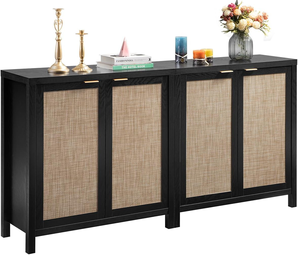 SICOTAS Sideboard Buffet Storage Cabinet - Boho Rattan Credenza Kitchen Coffee Bar Cabinet with R... | Amazon (US)