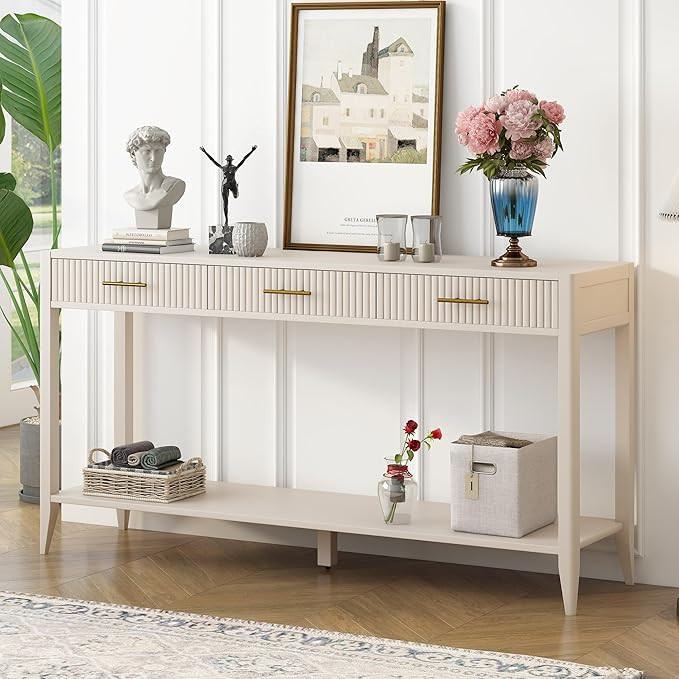 Modern Console Table with Vertical Stripe Drawers and Long Legs, Wood Sofa Table for Entryway, Ha... | Amazon (US)