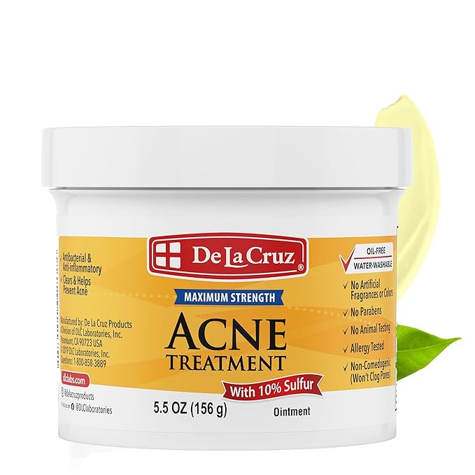De La Cruz Sulfur Ointment - Cystic Acne Treatment for Face and Body - Daily 10 Min Spot Treatmen... | Amazon (US)