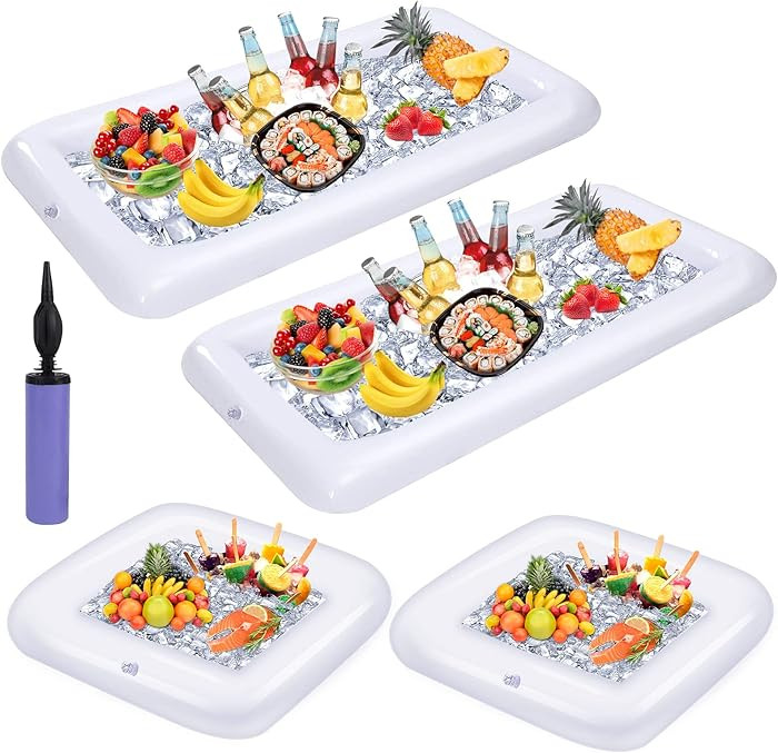 4 Pack Inflatable Ice Serving Bar Pool Party Buffet Drink Cooler Floating Ice Tray Food Drink Con... | Amazon (US)